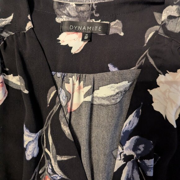 Dynamite Black Floral Medium Length Long Sleeve Dress - Picture 3 of 3